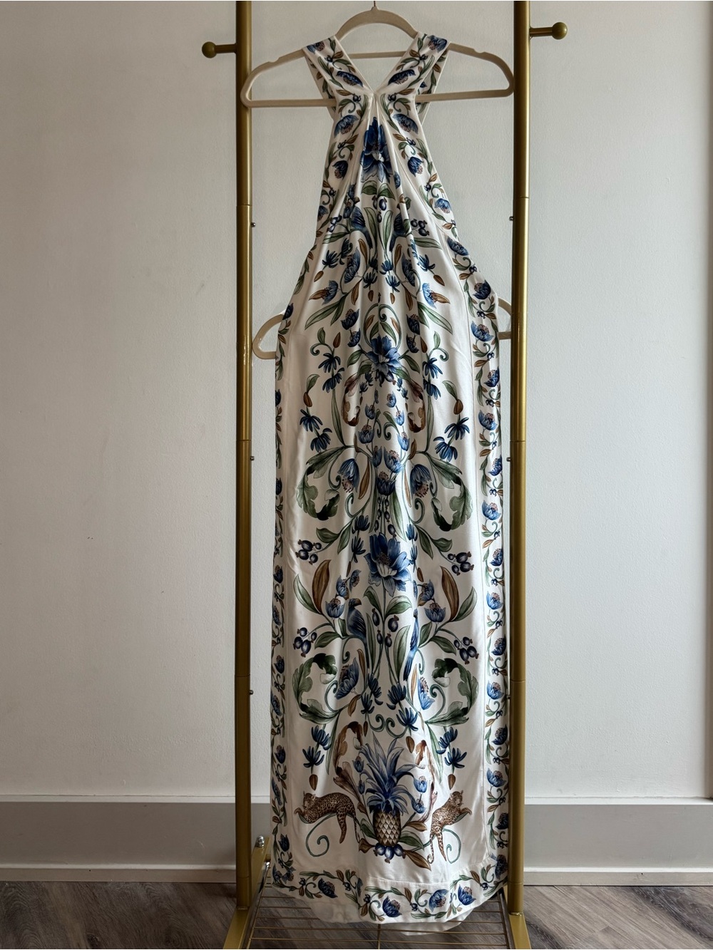 FARM Rio Cream Midi Dress with Blue & Green Floral Scrolls